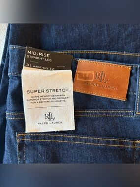 Lauren Ralph Lauren Mid-Rise Straight Leg Super Stretch Jeans Dark Wash Sz 12x32
